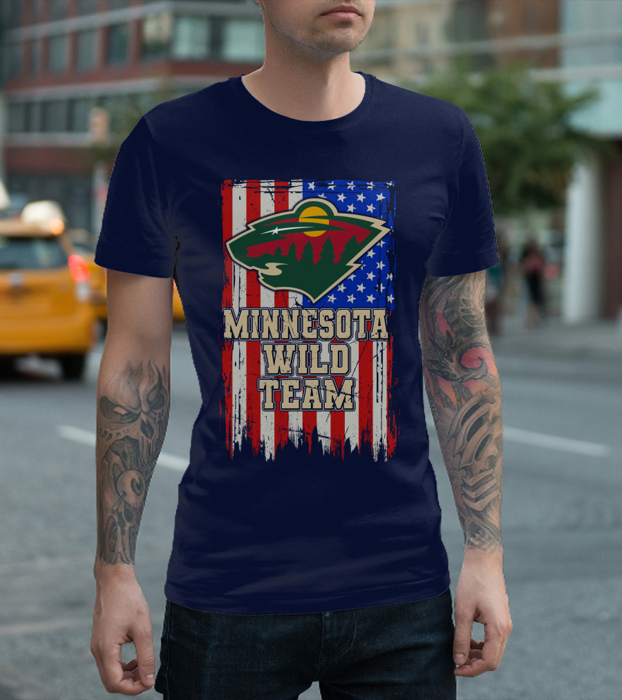 Minnesota Wild Team American Flag T-Shirt