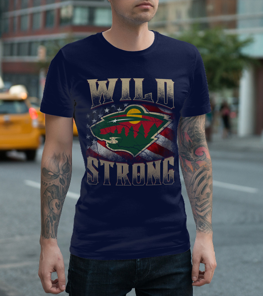 Wild Strong Minnesota Wild Logo American Flag T-Shirt