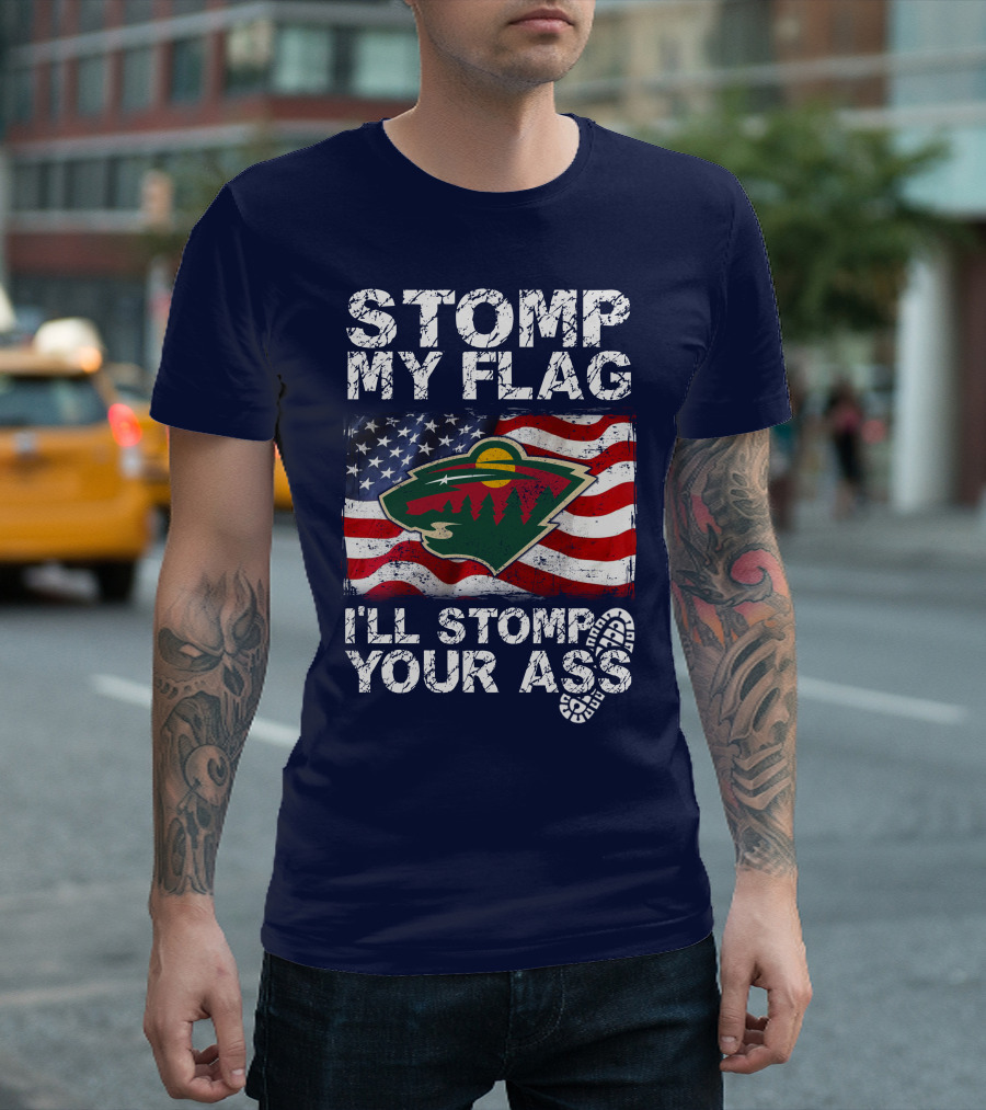 Minnesota Wild Stomp My Flag American Flag Logo Stomp Your Ass T-Shirt