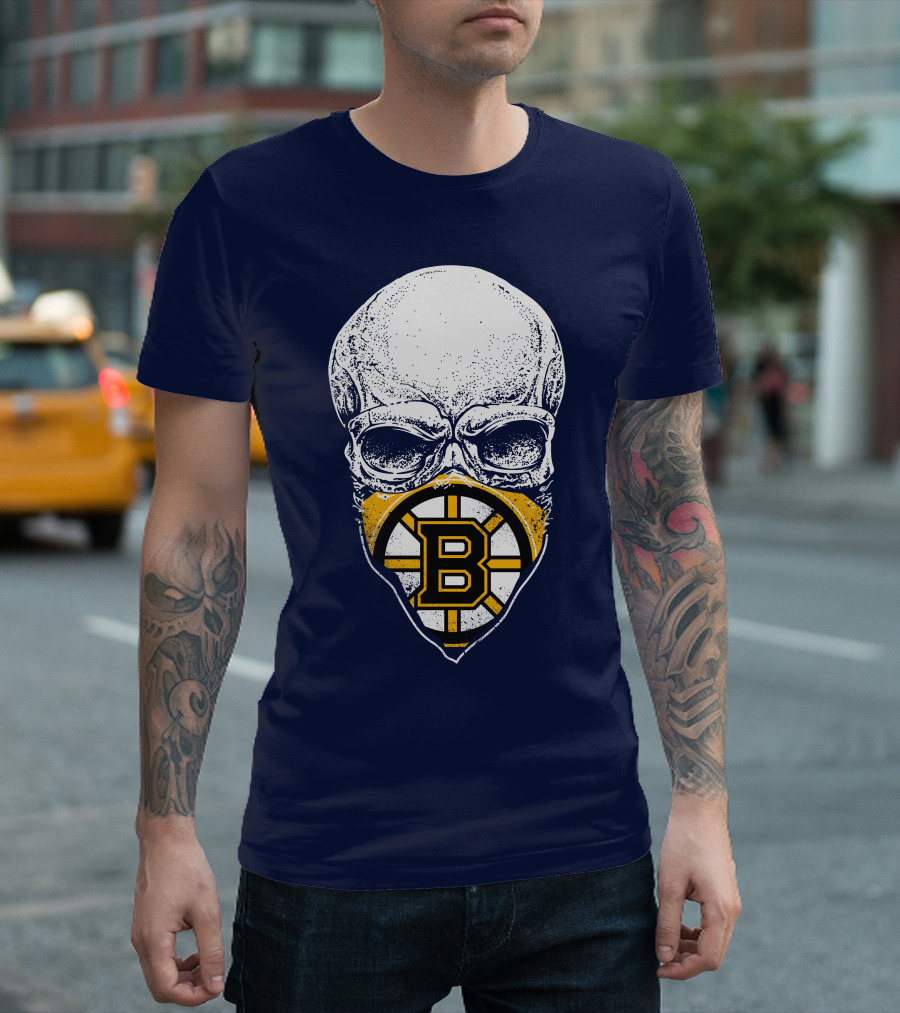 Boston Bruins Hockey Skull Logo Mashup T-Shirt