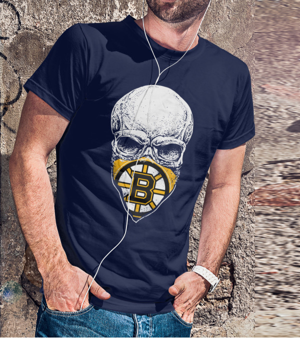 Boston Bruins Hockey Skull Logo Mashup T-Shirt