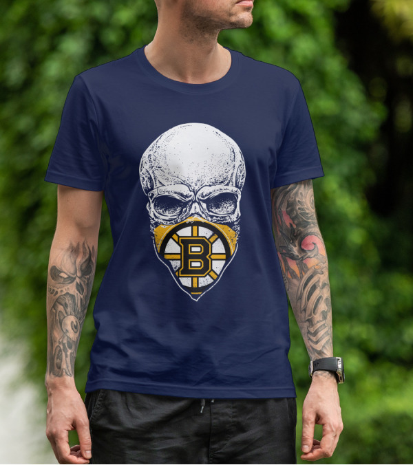Boston Bruins Hockey Skull Logo Mashup T-Shirt