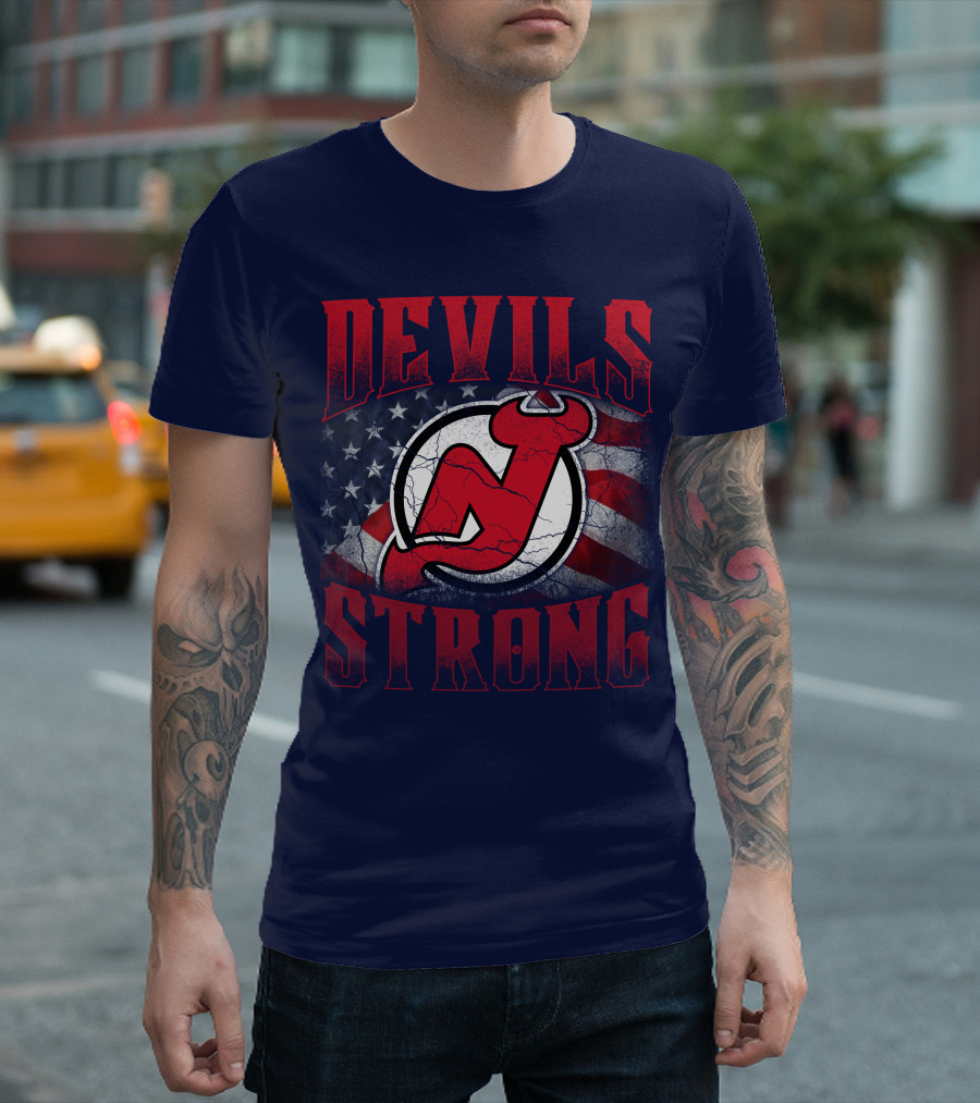 New Jersey Devils Strong Usa Flag T-Shirt
