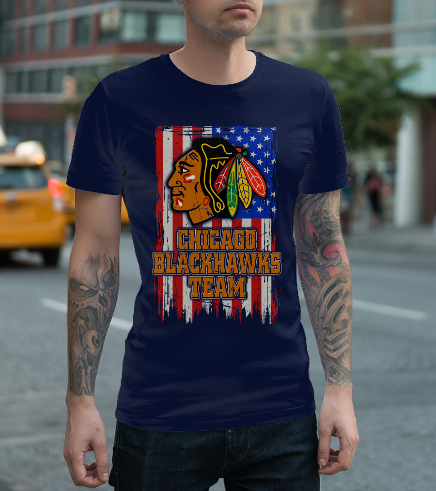 Chicago Blackhawks Team American Flag T-Shirt