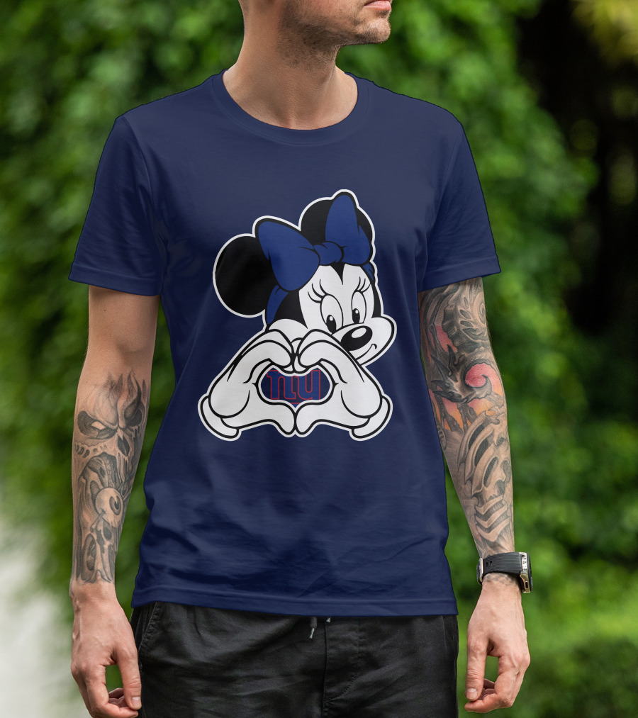 Minnie Mouse Heart Hands New York Giants Nfl Collaboration T-Shirt