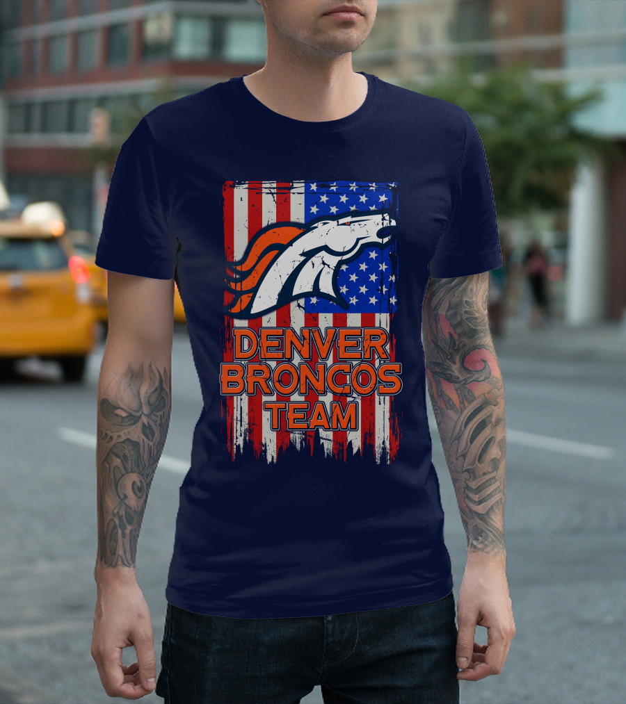 Denver Broncos Team American Flag T-Shirt