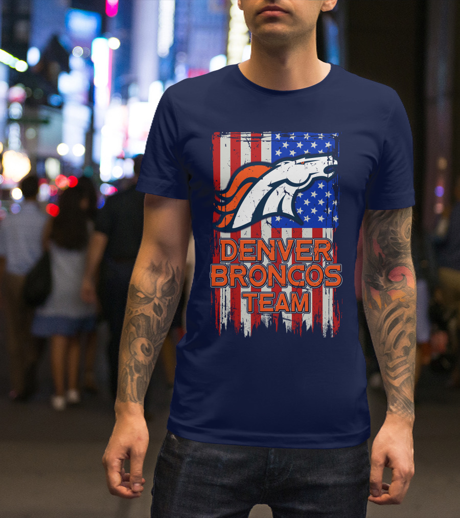 Denver Broncos Team American Flag T-Shirt