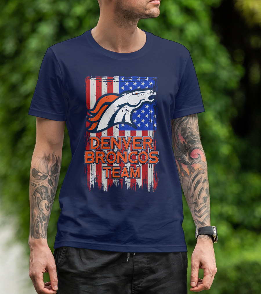 Denver Broncos Team American Flag T-Shirt