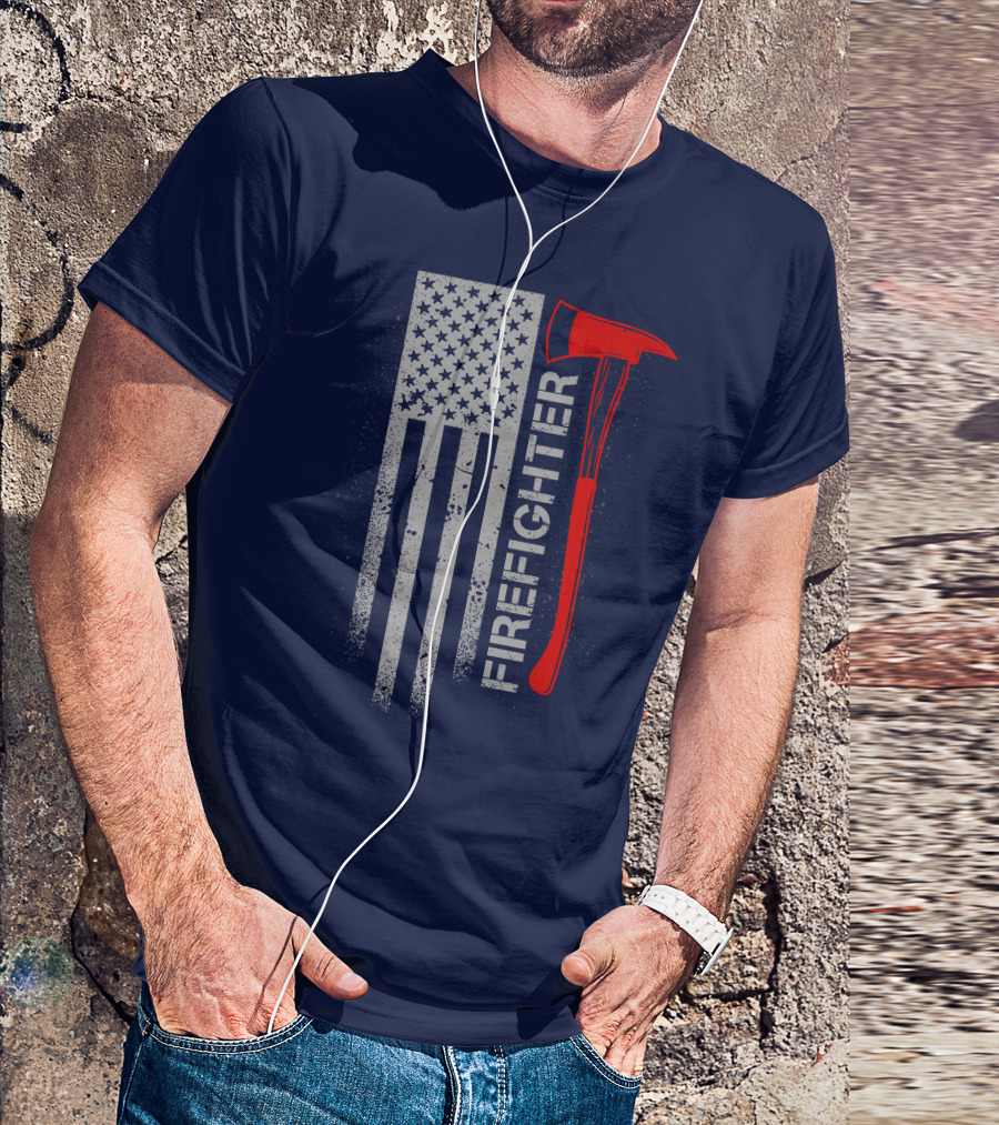 Firefighter American Flag Axe T-Shirt