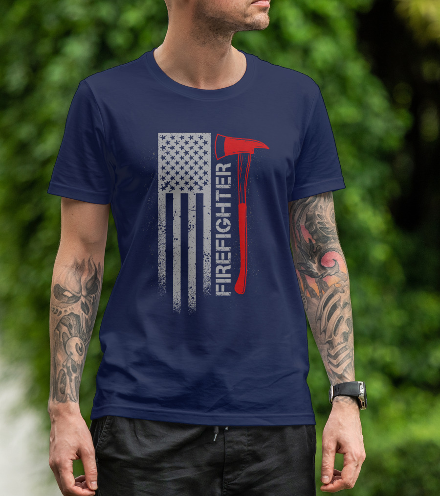 Firefighter American Flag Axe T-Shirt