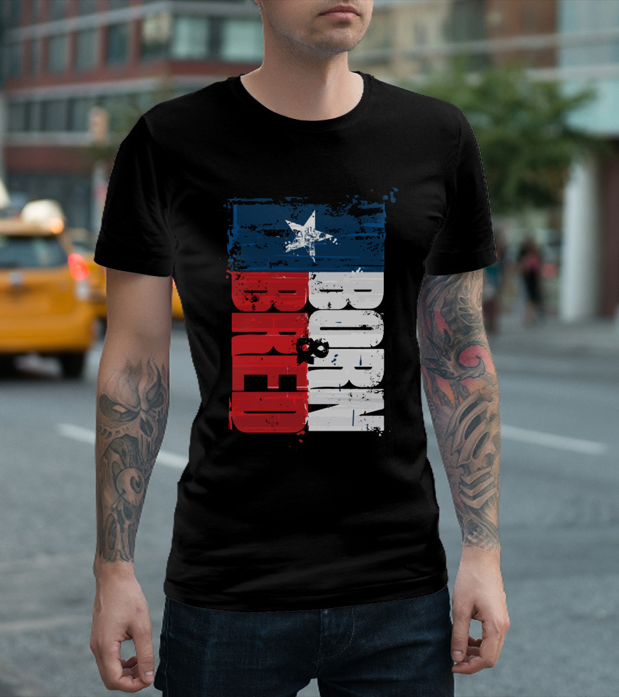 Born & Bred Texas Flag Star Grunge Style T-Shirt