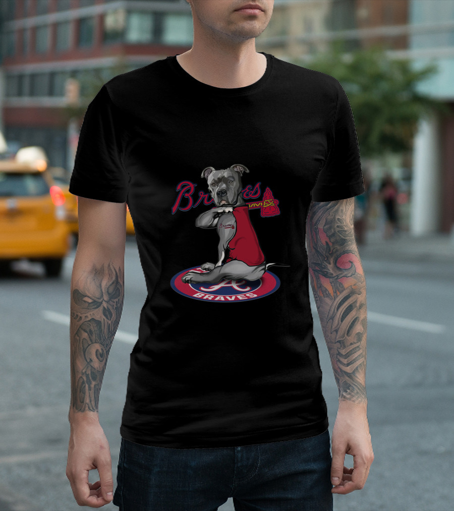 Braves Dog Red Jersey Atlanta Braves Pitbull T-Shirt