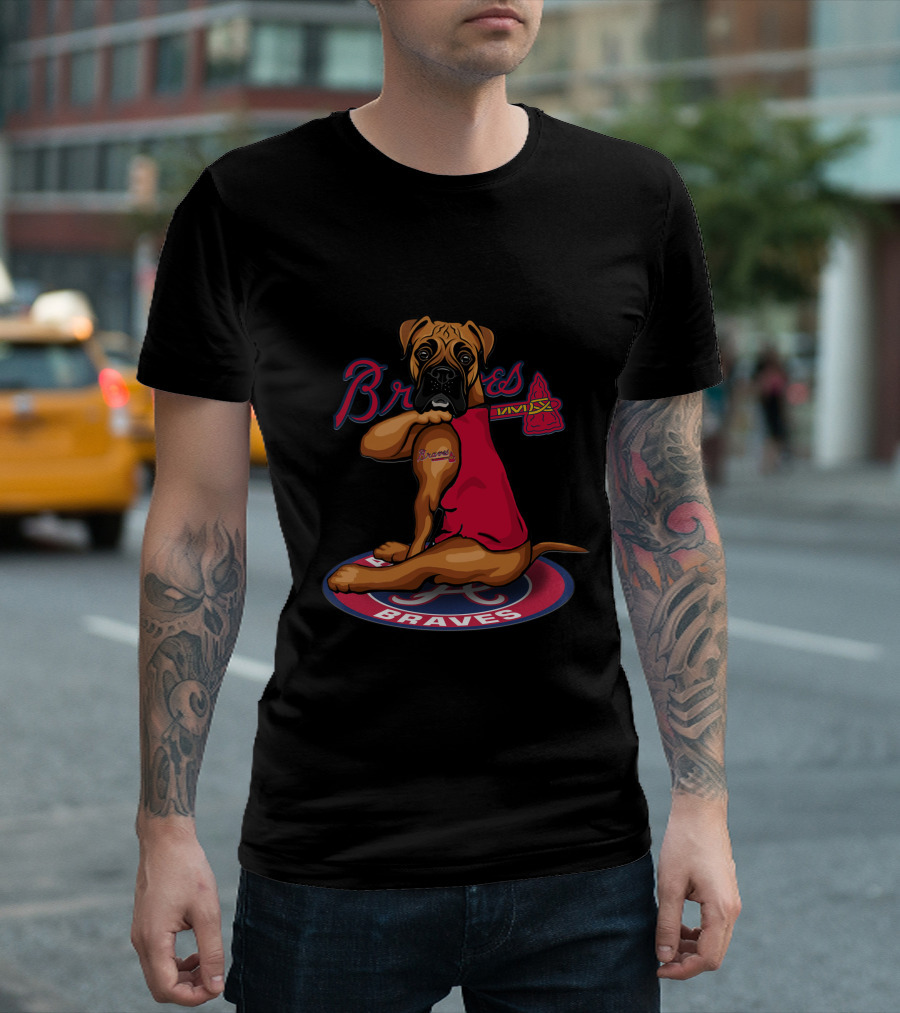 Braves Boxer Dog With Braves Tattoo And Tomahawk On Atlanta Braves T-Shirt