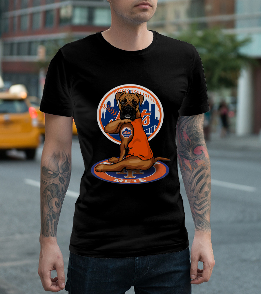 New York Mets Boxer Dog Skyline Baseball 18 T-Shirt