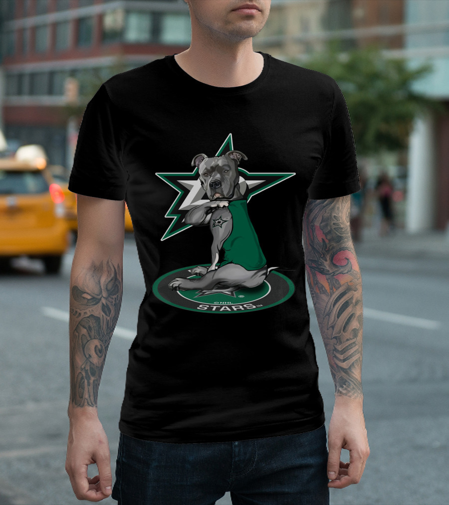 Nhl Dallas Stars Dog With Star Logo And Green Jersey T-Shirt