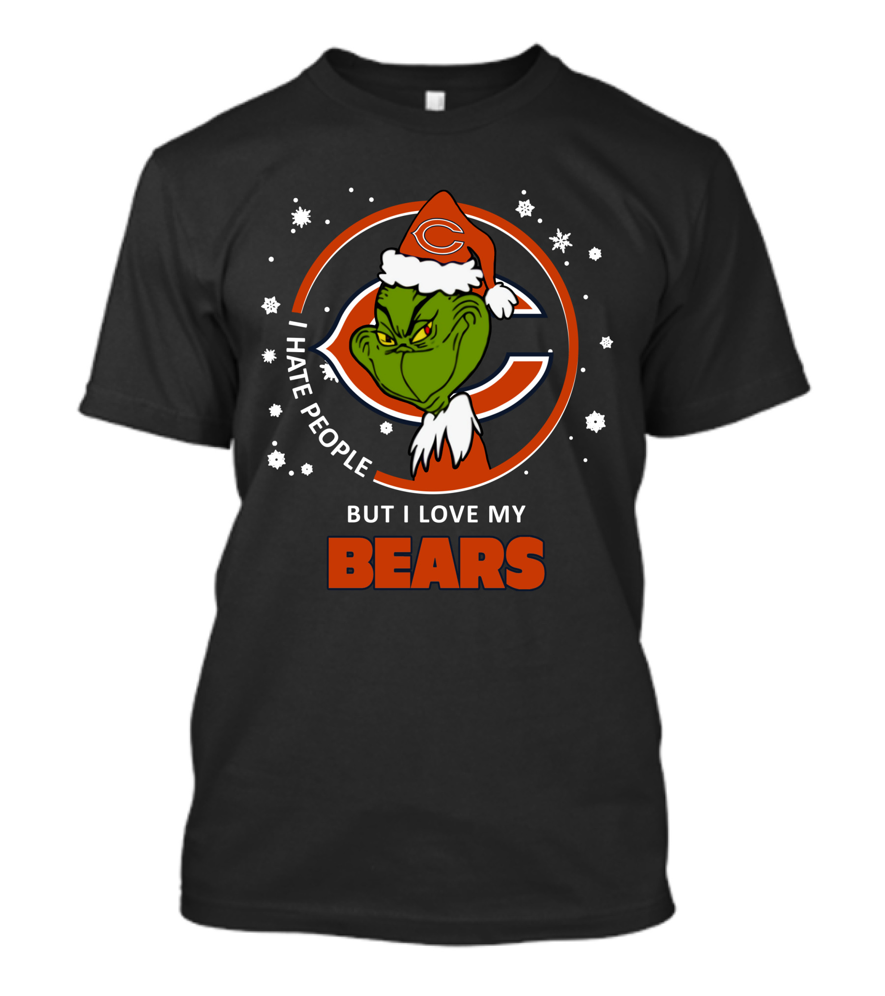 I Hate People But I Love My Chicago Bears Grinch Santa Snowflakes T-Shirt