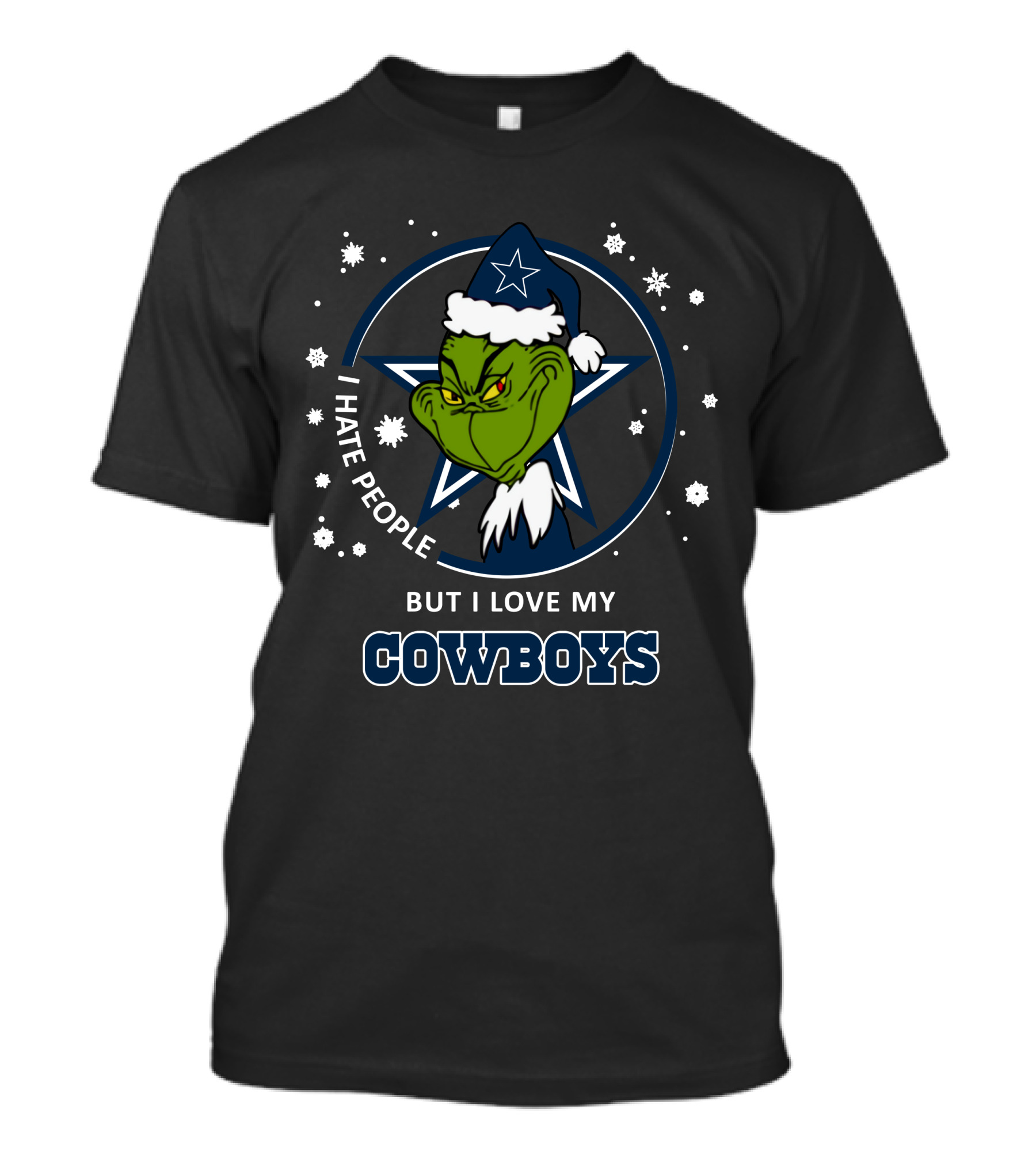 I Hate People But I Love My Dallas Cowboys Grinch Holiday Snowflakes T-Shirt
