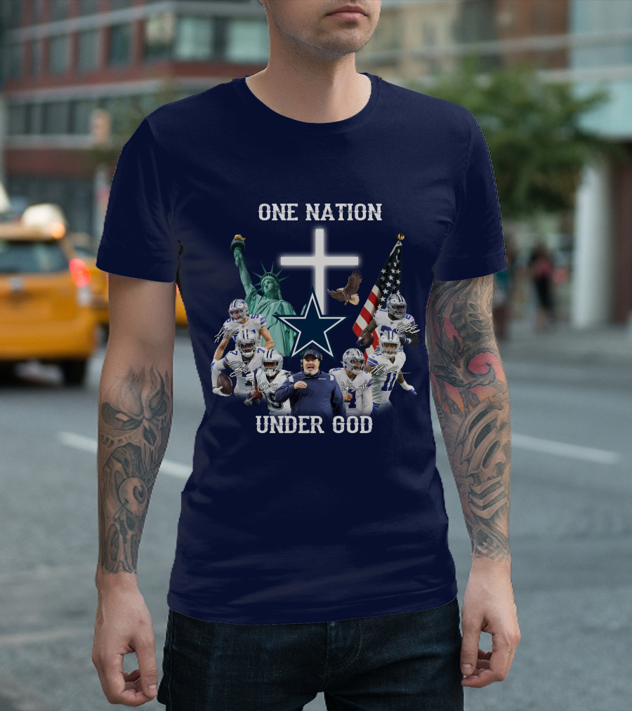 Dallas Cowboys One Nation Under God Statue Of Liberty Cross American Flag Eagle T-Shirt