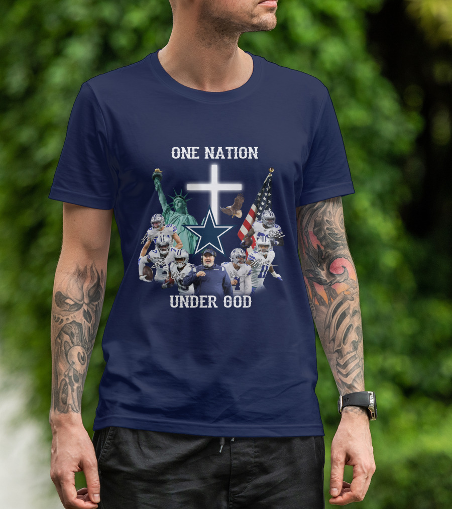 Dallas Cowboys One Nation Under God Statue Of Liberty Cross American Flag Eagle T-Shirt