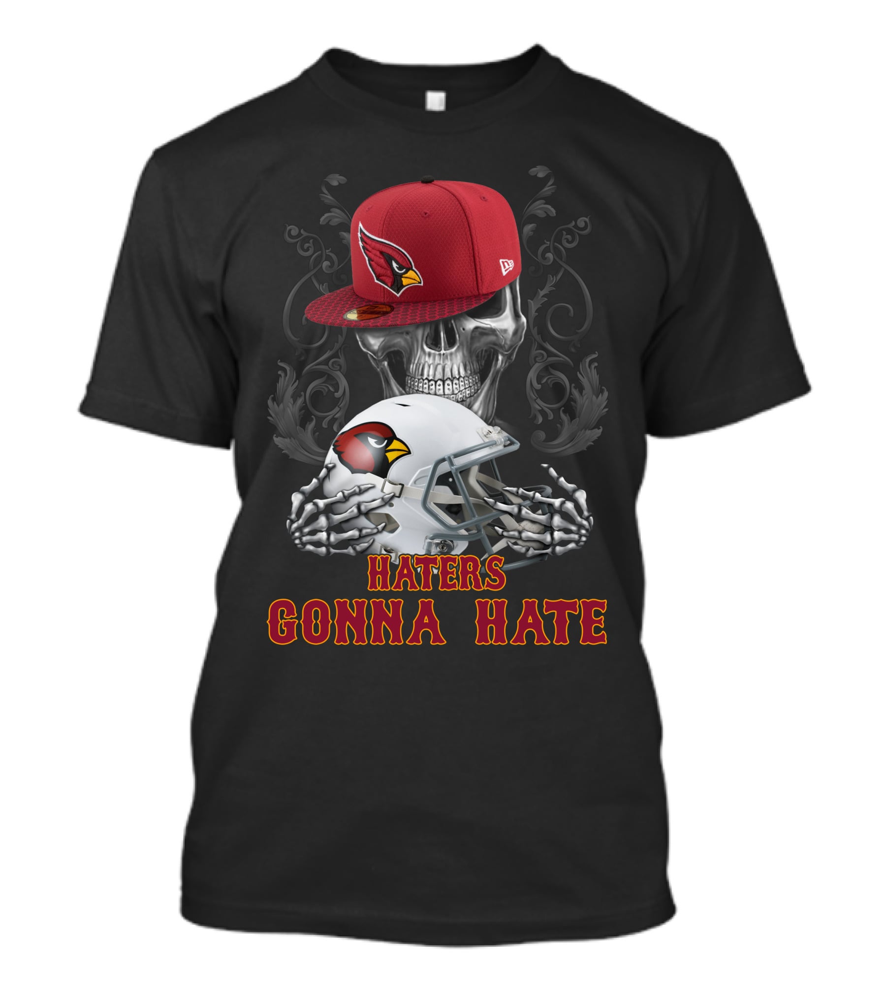 Haters Gonna Hate Arizona Cardinals Skull With Hat And Helmet T-Shirt