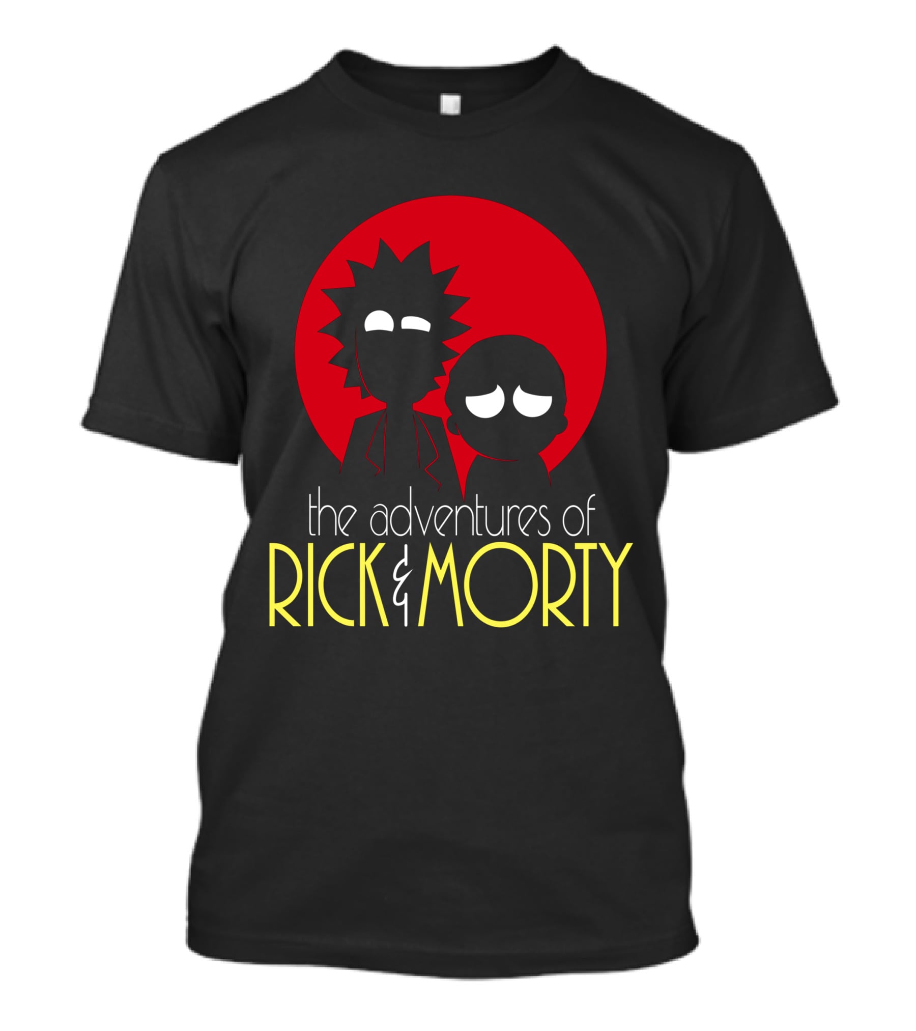 The Adventures Of Rick And Morty Silhouette With Bold Red Circle Background T-Shirt