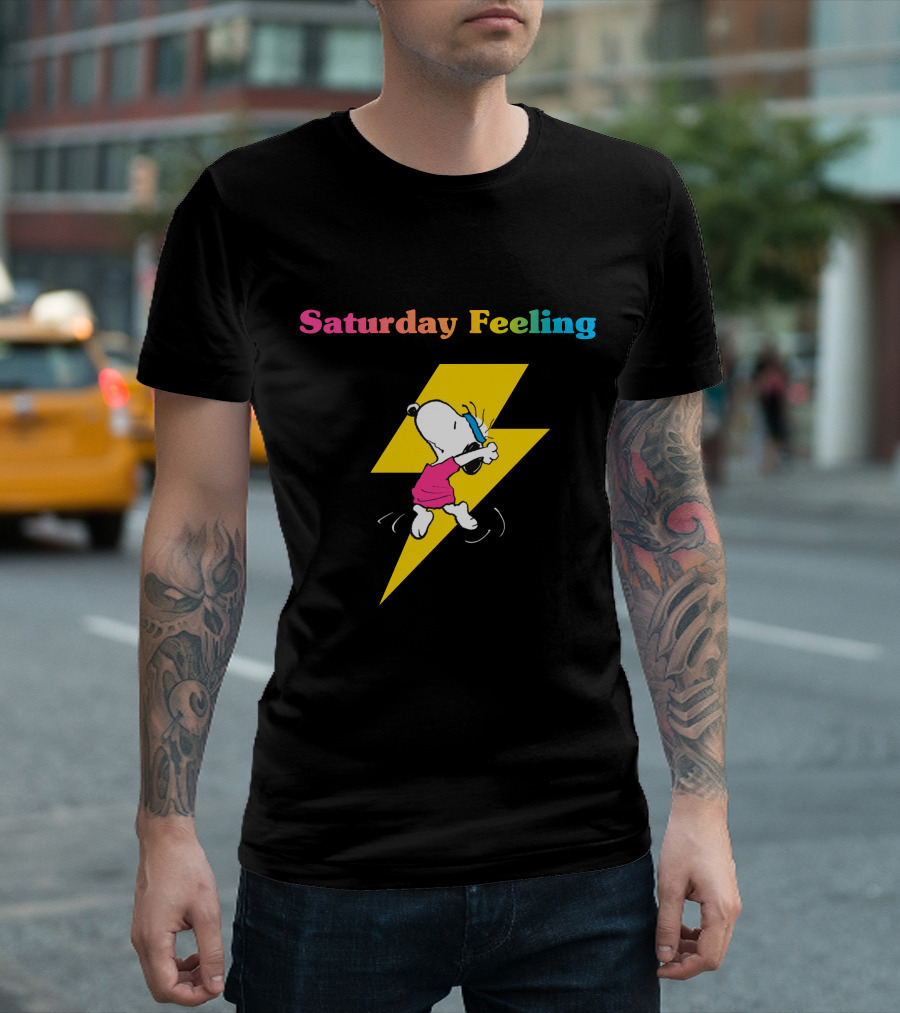Saturday Feeling Snoopy Dancing Lightning Bolt T-Shirt