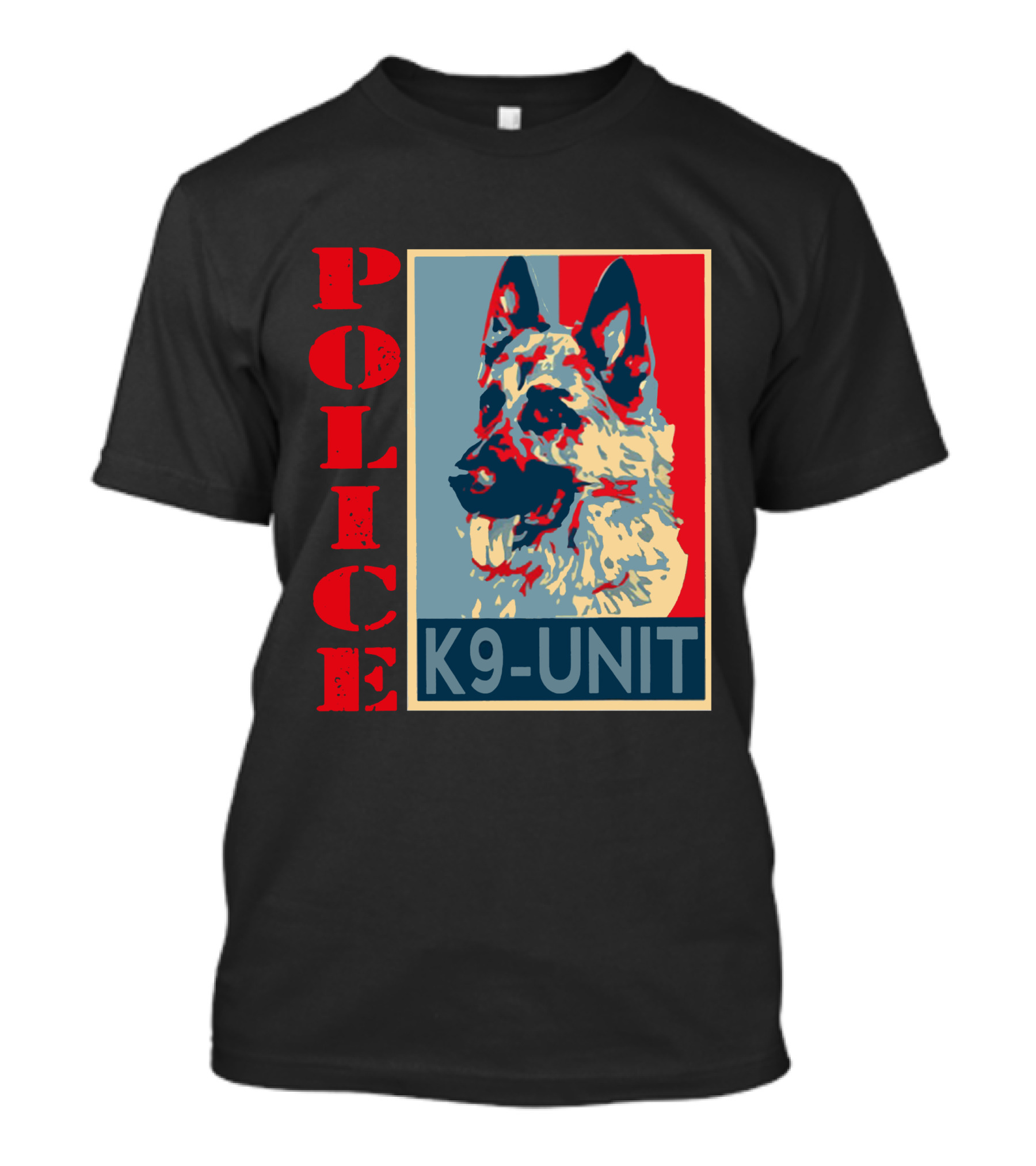 POLICE K9 UNIT Shepherd Portrait In Red Blue And Beige T-Shirt