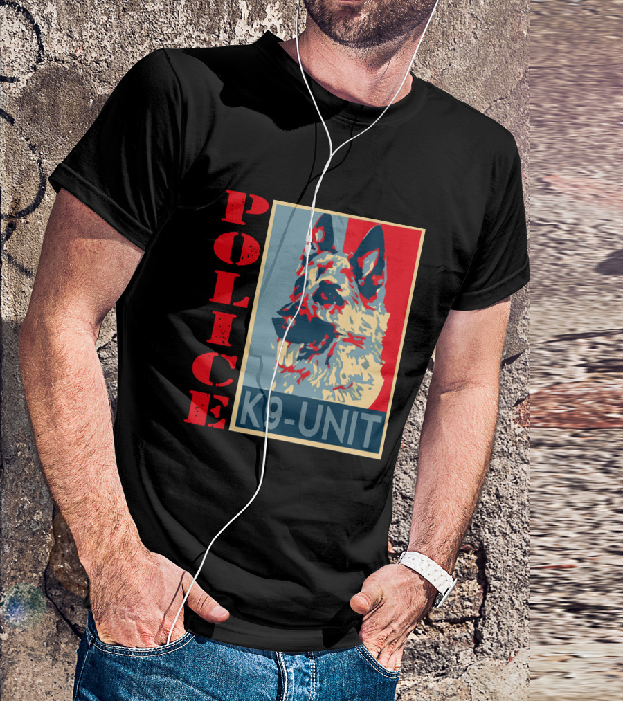 POLICE K9 UNIT Shepherd Portrait In Red Blue And Beige T-Shirt