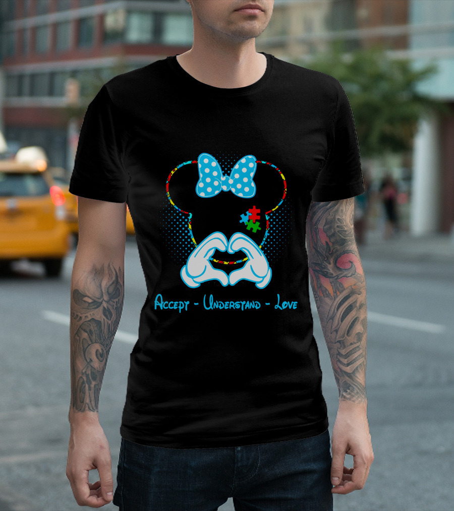 Minnie Mouse Puzzle Bow Accept Understand Love Autism Awareness T-Shirt