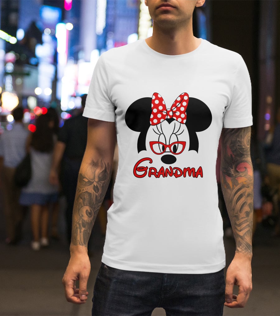 Minnie Grandma Polka Dot Bow Red Glasses T-Shirt