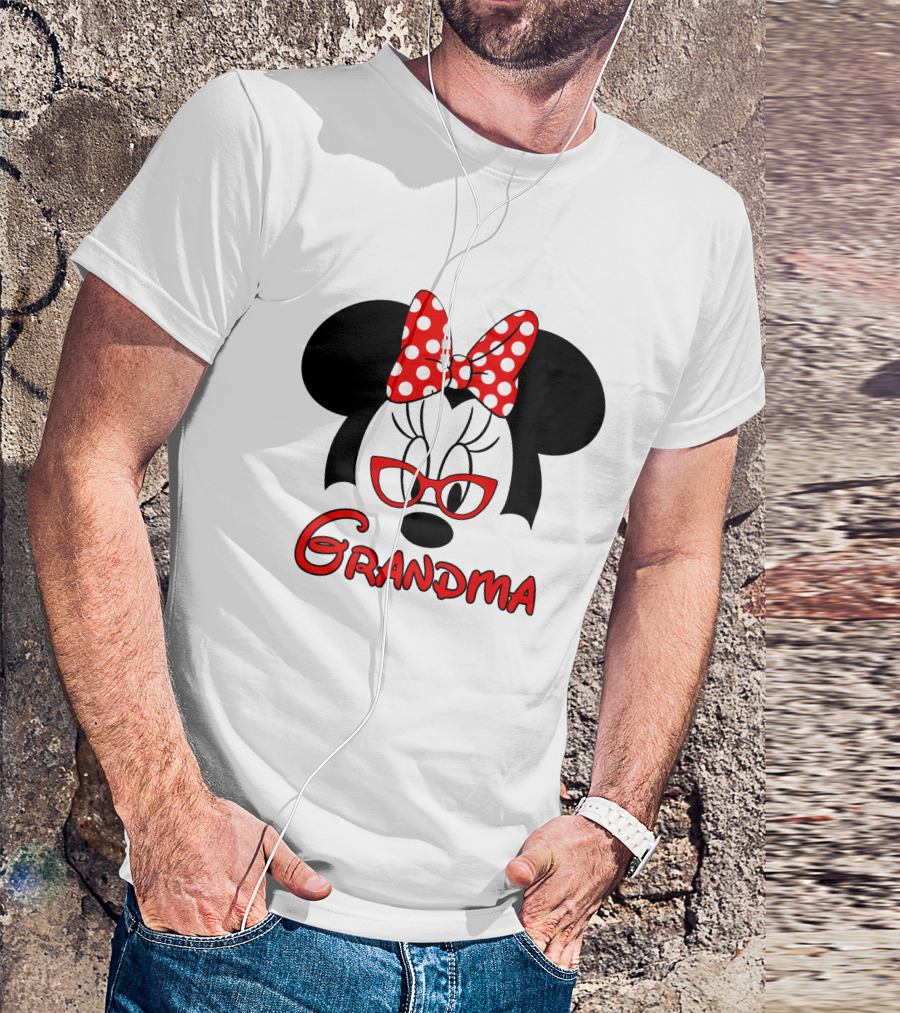 Minnie Grandma Polka Dot Bow Red Glasses T-Shirt