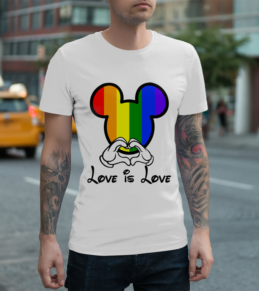 Mickey Rainbow Love Is Love Hands Heart T-Shirt