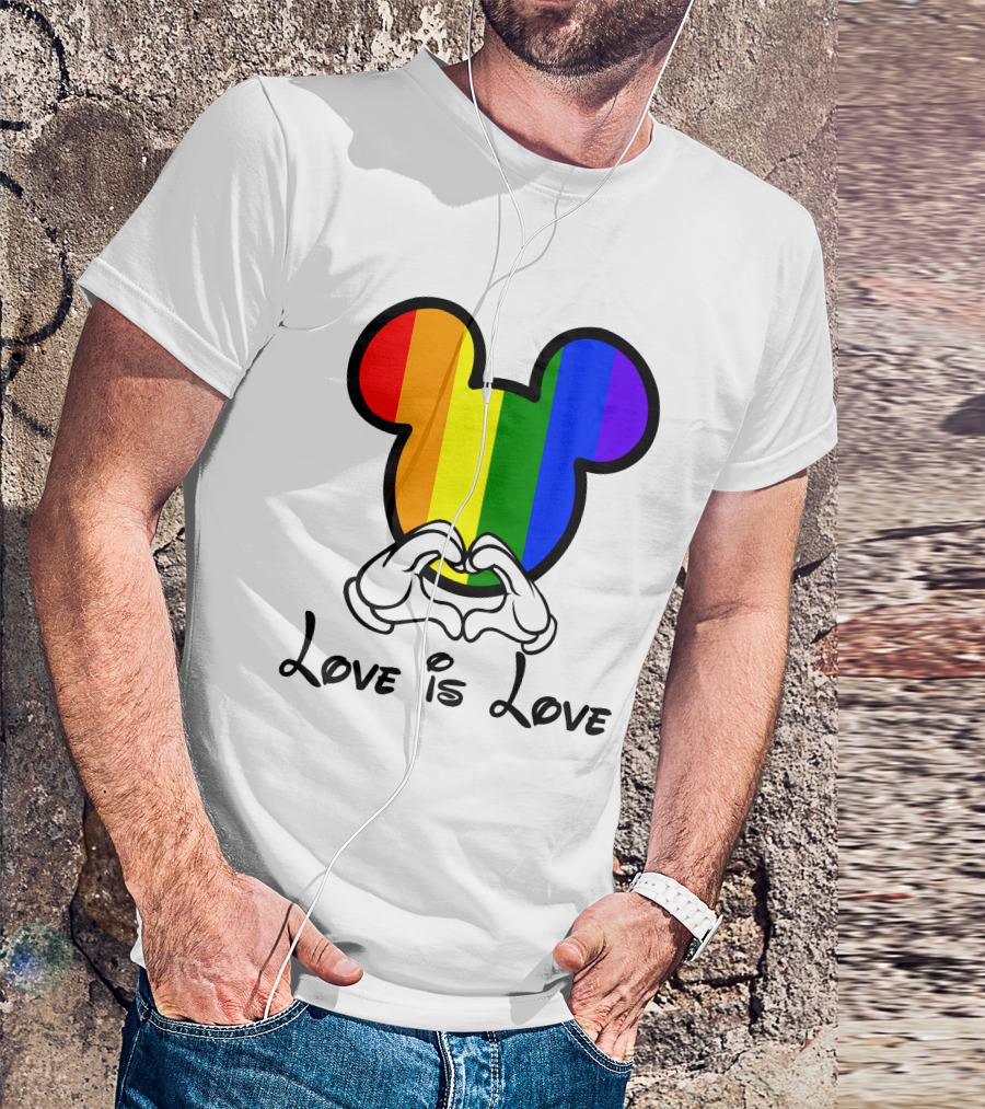 Mickey Rainbow Love Is Love Hands Heart T-Shirt