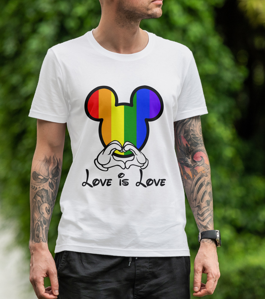 Mickey Rainbow Love Is Love Hands Heart T-Shirt