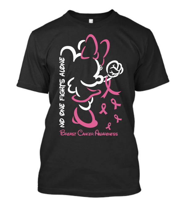 No One Fights Alone Breast Cancer Awareness Minnie Bow Pink T-Shirt