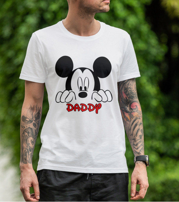 Mickey Mouse Daddy Red Text With Classic Ears T-Shirt