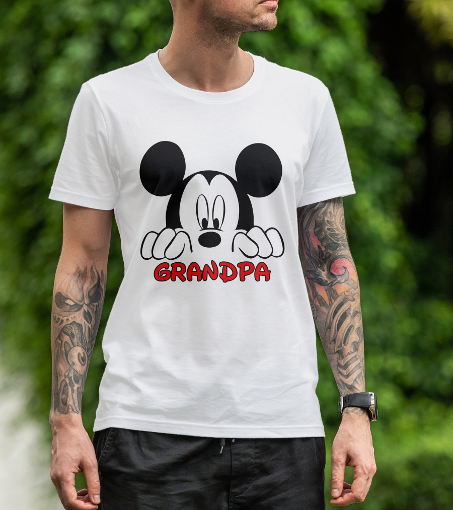 Mickey Mouse Peeking Grandpa T-Shirt