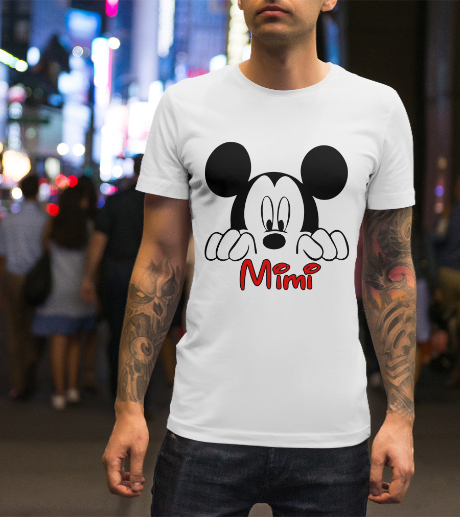 Mickey Mimi Peeking Face Iconic Black Red T-Shirt