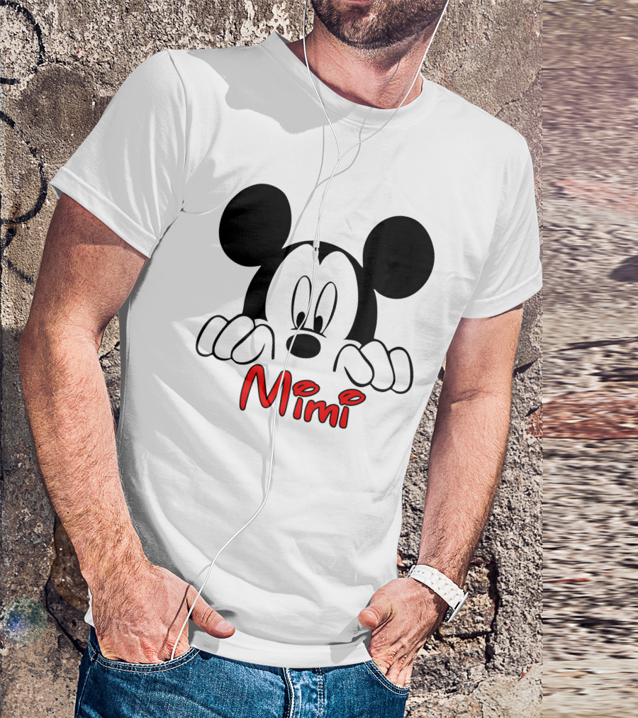 Mickey Mimi Peeking Face Iconic Black Red T-Shirt