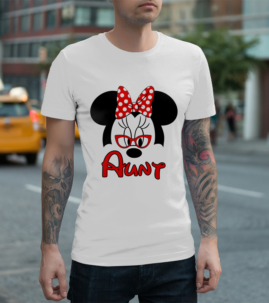 Minnie Mouse Aunt with Red Polka Dot Bow and Glasses T-Shirt