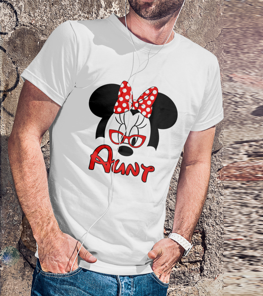 Minnie Mouse Aunt With Red Polka Dot Bow And Glasses T-Shirt