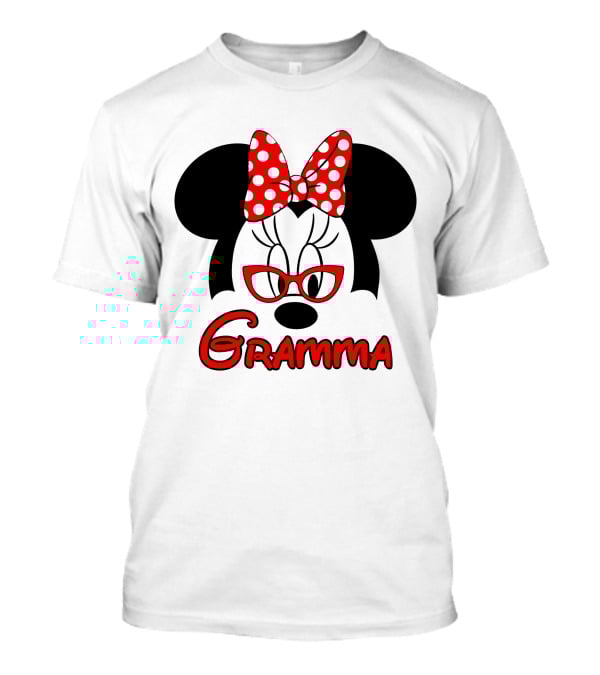 Minnie Mouse Gramma Red Glasses And Polka Dot Bow T-Shirt