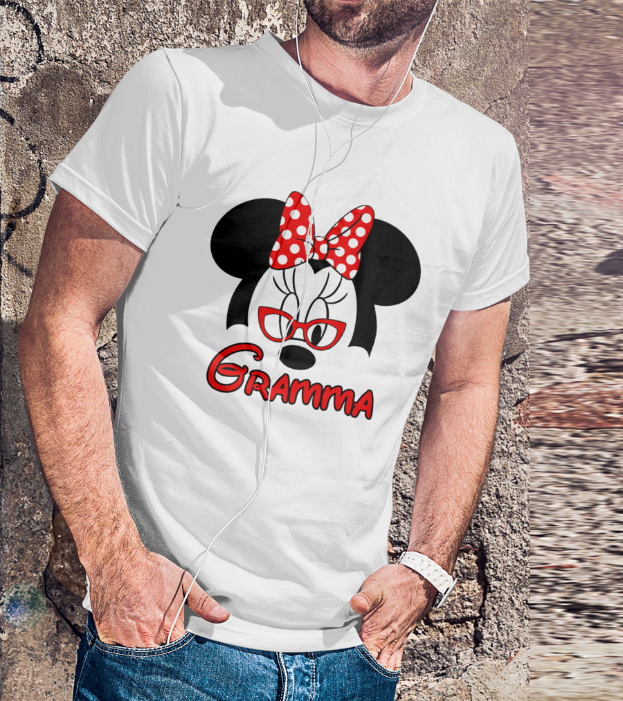 Minnie Mouse Gramma Red Glasses And Polka Dot Bow T-Shirt