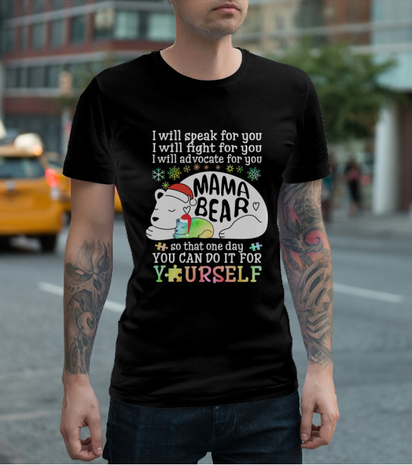 I Will Speak Fight Advocate Mama Bear Autism Puzzle T-Shirt