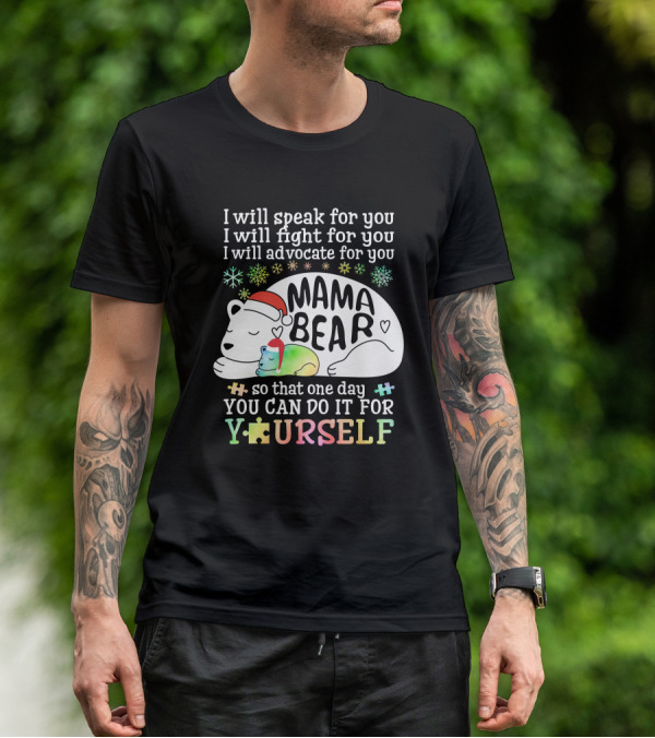 I Will Speak Fight Advocate Mama Bear Autism Puzzle T-Shirt