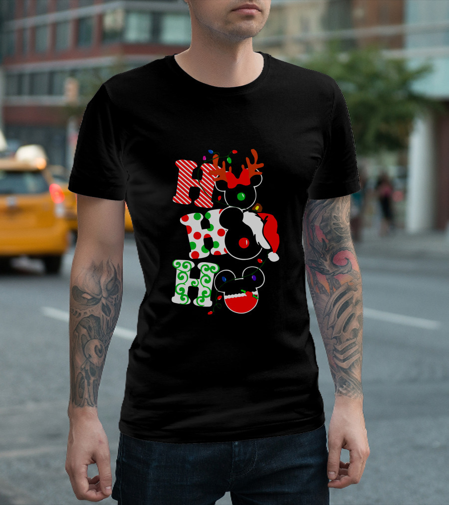 Ho Ho Ho Christmas Mickey Reindeer Santa T-Shirt