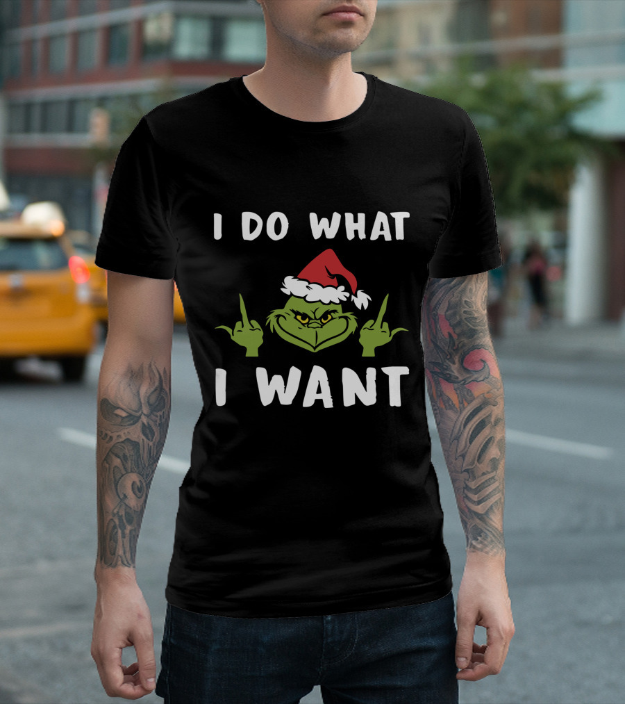 I Do What I Want Grinch Middle Finger Santa Hat T-Shirt