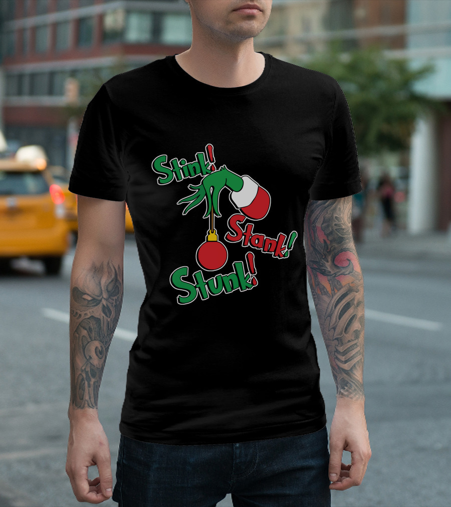Stink Stank Stunk Grinch Hand Holding Christmas T-Shirt