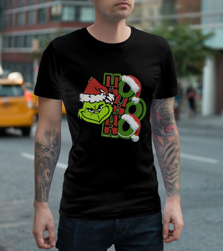 Ho Ho Ho Grinchmas With Santa Hats And Grinch Face T-Shirt