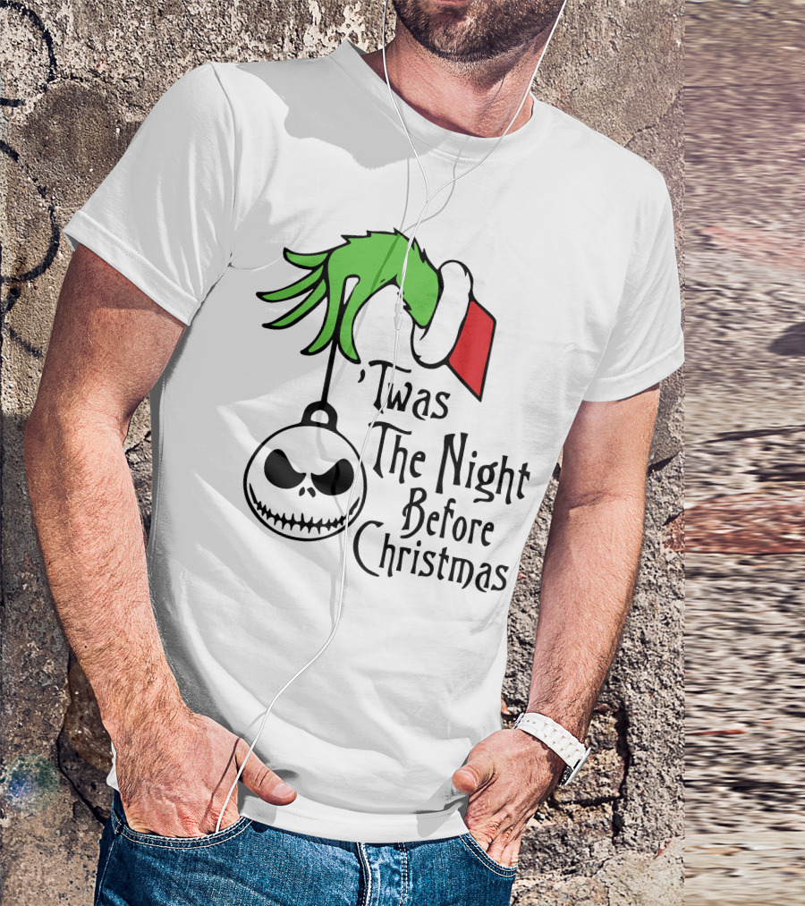 'Twas The Night Before Christmas Grinch Hand Jack Skellington T-Shirt
